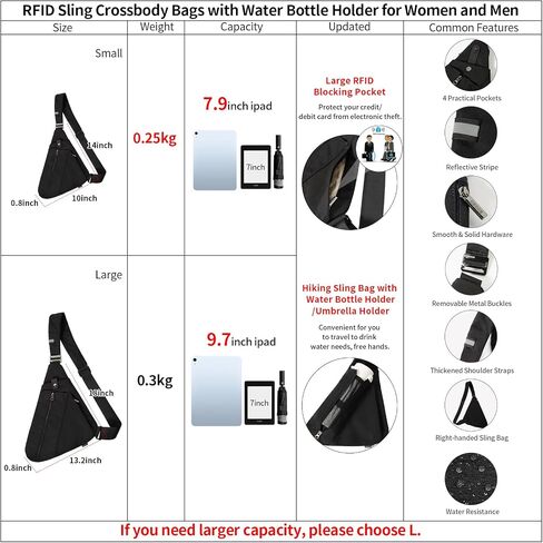 Sling Bag for Women Men,RFID Crossbody Hiking Backpack Chest Shoulder Tactical Bag with Water Bottle Bag for Travel Sports in Saudi Arabia