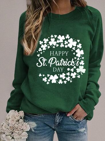 سويت شيرت Yimoya St Patricks Day للنساء قميص Lucky St Patty Day بأكمام طويلة ورسومات St Patricks in Kuwait