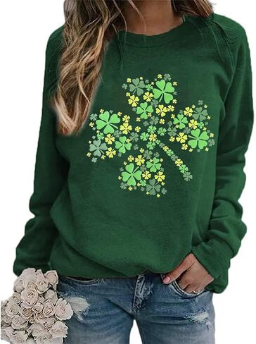 سويت شيرت Yimoya St Patricks Day للنساء قميص Lucky St Patty Day بأكمام طويلة ورسومات St Patricks in Kuwait