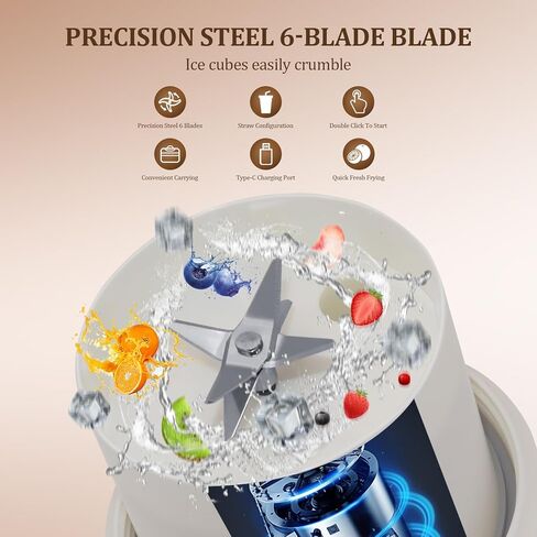 خلاط عصارة محمول، خلاط عصارة كهربائي USB، خلاط صغير مع شفاطة، خلاط شخصي للمخفوقات والعصائر، صانع عصير محمول، كوب عصارة خلاط كهربائي، قابل لإعادة الشحن عبر USB-C in Kuwait