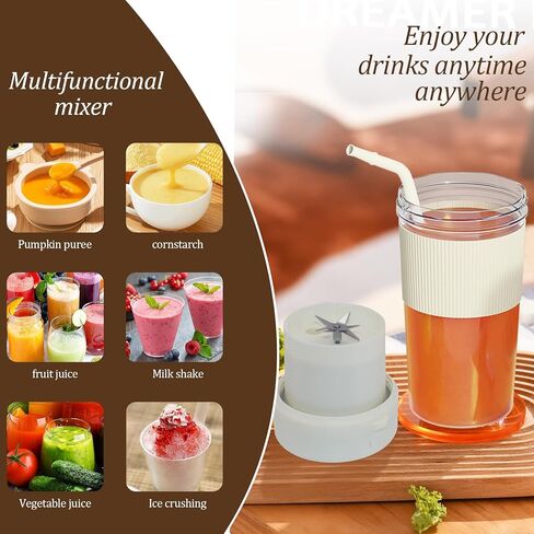 خلاط عصارة محمول، خلاط عصارة كهربائي USB، خلاط صغير مع شفاطة، خلاط شخصي للمخفوقات والعصائر، صانع عصير محمول، كوب عصارة خلاط كهربائي، قابل لإعادة الشحن عبر USB-C in Kuwait