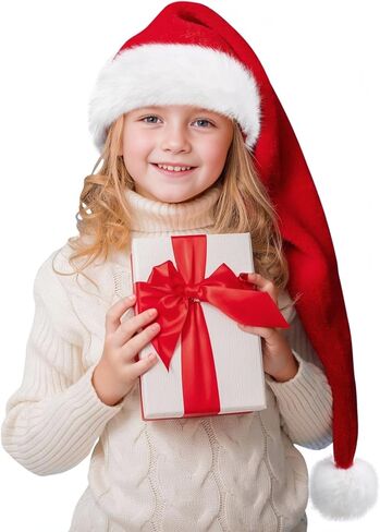 Kids Santa Hat, Christmas Hats Holiday for Boy Girls, Unisex Deluxe Comfort Extra Thicken Faux Fur Classic Child Xmas Hat for New Year Festive Party Headwear, Red in Saudi Arabia