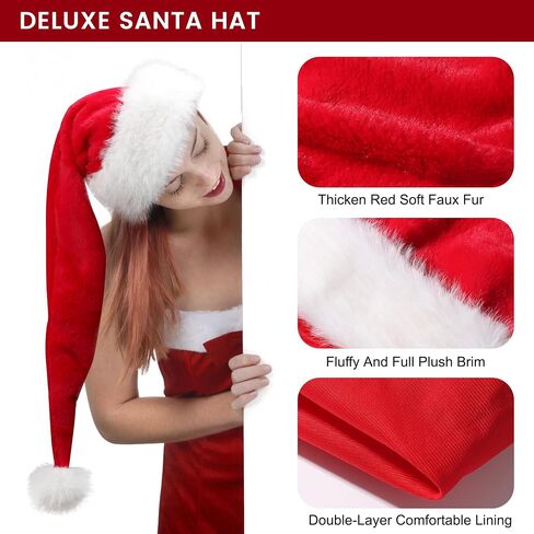 Kids Santa Hat, Christmas Hats Holiday for Boy Girls, Unisex Deluxe Comfort Extra Thicken Faux Fur Classic Child Xmas Hat for New Year Festive Party Headwear, Red in Saudi Arabia