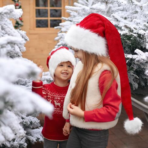 Kids Santa Hat, Christmas Hats Holiday for Boy Girls, Unisex Deluxe Comfort Extra Thicken Faux Fur Classic Child Xmas Hat for New Year Festive Party Headwear, Red in Saudi Arabia