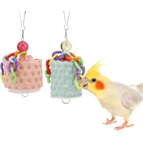 Wontee Bird Beak Grinding Stone Bird Calcium Block Chewing Treats Toy for Budgies Cockatiels Conures Quaker Senegal Parrot, 2PCS (Orange+Green)