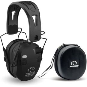 Walker's Razor Slim Quad Electronic Earmuffs with Bluetooth Technology (Black) Bundle Shooting Hearing Protection Case (Black) (2 Items)