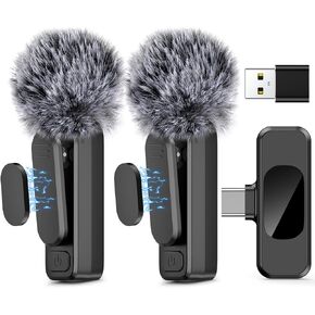 Wireless Lavalier Microphone for Android Phone,iPhone 15,Laptop,PC,Professional Mini Microphone with Noise Reduction, Lapel Microphone for Video Vlog,Interviews,Live Streaming,TikTok,YouTube,2 pack