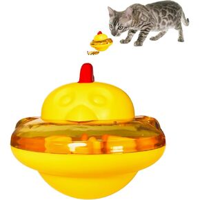 Interactvie Cat Treat Toy for Indoor Cats, Cat Slow Feeder Toy with Adjustable Dispensing Mouth, Food Puzzle Feeder for Kitten Cat Exercise (Yellow)