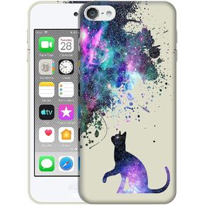for iPod Touch 7th / 6th / 5th Generation - Galaxy Cat Pattern Design Printed Slim & Sleek Cute Hard Plastic Snap on Protective Designer Back Phone Case/Cover for iPod Touch 7/6 / 5