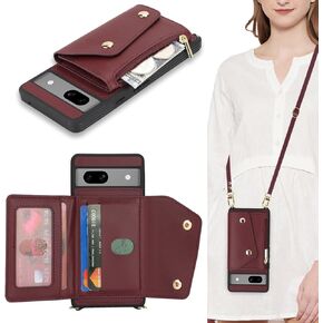 for Google Pixel 8 Case with Card Holder and Strap - Zipper Pocket,Crossbody Lanyard Strap,Credit Card Holder,Cute Phone Wallet Case for Women(Dark Blue)