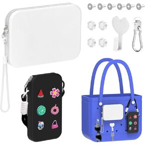 SEVENKA 2 Silicone Phone Holders for Bogg Bag Accessories Inserts, Zipper Phone Case Holder Charms Compatible with Bogg Bags, Wallet Pouch Attachment for Beach Tote Bags (with Key Holder & Hook)