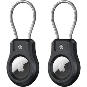 AirTag Secure Holder with Wire Cable, 2 Pack Waterproof Airtag Keychain Lock Case, Anti Lost Key Ring Compatible with Air Tag Tracker, Hard Shell Protective Case for Luggage, Key, Backpack