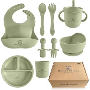 Silicone baby feeding set, 10 pcs baby silicone feeding set, baby plates and bowls set, baby led weaning set, baby plates and utensils set, baby eating set, platos para bebes (Pink)