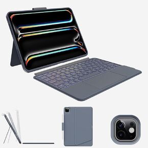 Case with Keyboard Compatible for iPad Pro 11 inch(M4, 2024): Bluetooth Wireless Detachable Magnetic Stand Rechargeable Keyboard with Removable Cover with Trackpad, White Backlit (Grey)