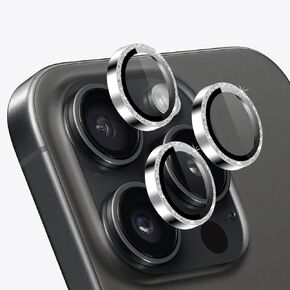 TENOC Camera Lens Protector for iPhone 11 Pro & iPhone 11 Pro Max & iPhone 12 Pro, 9H Tempered Glass Camera Screen Cover, Silver Glitter Metal Individual Ring