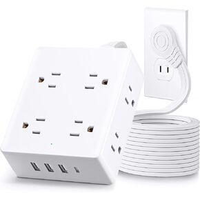 2 Prong Flat Plug Power Strip, Olcorife 2 Prong to 3 Prong Outlet Adapter, 5 FT Flat Extension Cord with 8 Outlets 4 USB Ports(1 USB C), 2000J Surge Protector, US to Japan Plug Adapter