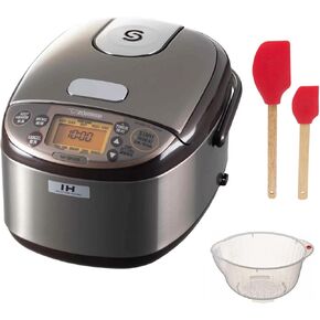 جهاز طبخ الأرز وسخانه بنظام التسخين التعريفي Zojirushi، 3 أكواب مع منطق غامض، الطبخ بلمسة واحدة، وميزة الحفاظ على الدفء التلقائي (بني داكن) حزمة مع وعاء غسيل الأرز ومجموعة ملعقة (3 عناصر) in Kuwait