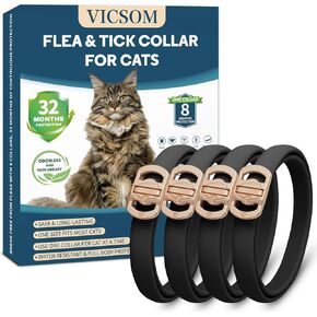 Flea Collar for Cats, 4 Pack Cat Flea and Tick Collar 32 Months Cat Flea and Tick Prevention Collars, Waterproof Adjustable Cats Flea Collar Kitten, Tick and Flea Treatment Collar for Cat, Black