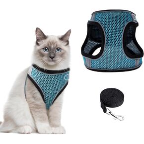 Newest Step-in Air Dog Harness, Cat Harness and Leash, Reflective Vest Harnesses, Adjustable Kitten Harness for Large Small Cats Dogs, Lake-Blue XS
