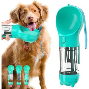 Dog Water Bottle Portable, Leak-proofing Dog Water Dispenser with Feeder for Walking, Travel, Puppy Water Bottle with Pet Waste Bags with Poop Shovel (Lake Blue,10.4oz)
