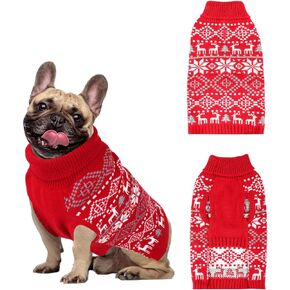 X-Large Dog Christmas Sweater, Thick Warm Doggie Sweatshirt with Leash Hole, Snowflake Reindeer Dog Holiday Pullover Sweater for Cold Weather, Winter Knit Turtleneck Dog Sweater for Large Dogs XL
