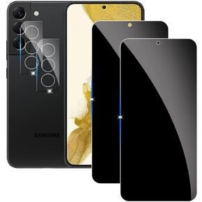 【2+2 Pack】 Privacy Screen Protector for Samsung Galaxy S22 Plus 9H Tempered Glass Anti-Spy Private Film Compatible for Samsung S22 Plus and (2 Pack) Camera Lens Protector