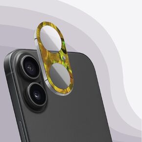 Carveit Camera Lens Protector for iPhone 16/16 Plus Camera Cover Case Colorful Shell Design [Tempered Glass,Pearl Abalone,Anti-Scratch] Imperial Gold [1 Pack]