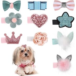 12 Pcs Girl Dog Hair Bows Small Dog Hair Clips Cute Dog Crown Hairpin Pink Hair Barrettes Rhinestones Small Dog Hair Pins for Cat Puppy Kitten Pet Party Birthday Hair Grooming Accessories