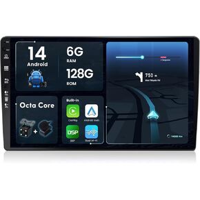 [6G+128G] - Android 14 IPS Car Stereo - Wireless Carplay/Android Auto - LED Camera & MIC - 9 Inch 2 Din - DSP Steering Wheel WiFi DAB Fast-Boot 360-CAM AHD Octa Core