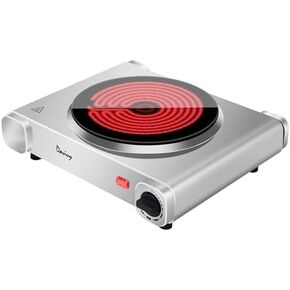 Davivy Single Hot Plate for Cooking Electric Ceramic Plate,1200W Electric Cooktop Infrared Electric Stove with Adjustable Temperature,7.5inch for ALL Cookwares for Home/RV/Camp（Single Burner）