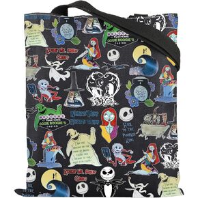 ENSIANTH The Nightmare Before Inspired Tote Bag Nightmare Skull Merch Jack and Sally Fans Gift Zero Ghost Dog Shoulder Bag