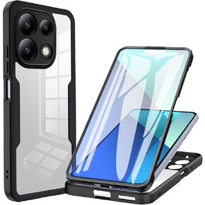 360°All-Inclusive Case for Xiaomi Redmi Note 13 4G (Not 5G), [Built in Screen Protector] Dual Layer Full Body Shockproof Dustproof Clear Phone Case for Xiaomi Redmi Note 13 4G QB-Black