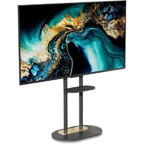 unho Double-Pole TV Mount Stand: Floor TV Stand with Double Layer Luxurious Black Sintered Stone Slate Shelf for Large TVs40-75 inches