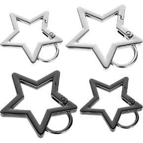 4 Pcs Star Carabiner, Zinc Alloy Keychain Hook Clips Star Shaped Carabiner Clip Keyring Hook Mini Spring Snap Hook Outdoor Accessories for Camping Traveling Hiking