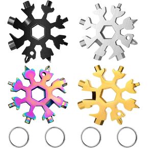 4 Pack Snowflake Multitool, 18-in-1 Stainless Steel Snowflake Multitool, Snowflake Tool Keychain, Flat Phillips Screwdriver/Wrench/Snowflake Bottle Opener, Mini Durable and Portable