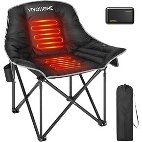 VIVOHOME Oversized Heated Camping Chair with 20000mAh Power Bank, Portable Folding Chair for Outdoor Sports with 12V 20W PD Fast Charging Type C Port, 3 Levels of Heat, NTC Overheat Protection System