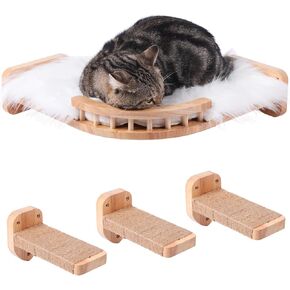 Cat Wall Shelves, Corner Cat Shelf with 3 Cat Wall Steps, Cat Shelves for Wall Large Cats Set, Cat Wall Bed with Plush Covered, Wall Mounted Cat Climbing Shelf for Indoor Cats (Black)