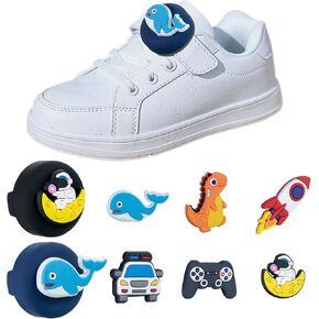 2 Pack for Apple Airtag Holder for Kids Kids Shoelaces with 6 Pcs Replaceable Characters - Easily Attach to Shoes or Collar (Black/Blue)