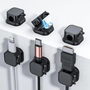 6 Pack Magnetic Cable Clips, Adjustable Cable Management Cord Organizer, Adhesive Wire Holder Keeper for Under Desk, Home Office, Phone, Car, Wall, Nightstand