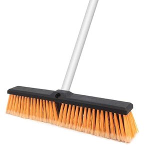18" Push Broom Outdoor Heavy Duty with Stiff Bristles, Shop Broom with 63" Long Handle, Snow Broom Garage Push Broom for Concrete Wood Scrub Brush for Cleaning Shop Garage Deck Patio Driveway (Red)