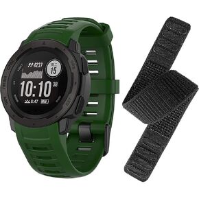 Compatible for Garmin Instinct Bands, Silicone Sport Strap Replacement + Woven Nylon Ultralight Sport Band Compatible for Garmin Instinct/Solar GPS Smartwatch, Flame Red+Black