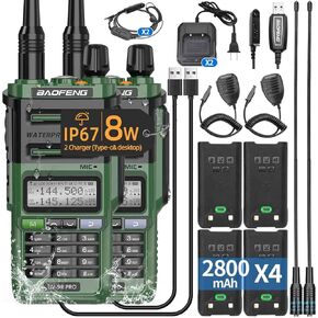 BAOFENG UV-9R Pro 8W Ham Radio Long Range Handheld Dual Band Two-Way Radio Waterproof Transceiver Rechargeable Walkie Talkies with Extra Battery,Speaker Mic and Programming Cable Full Kit,2Pack