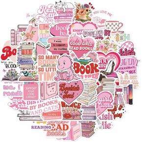 Pink Bookish Stickers 61pcs, Book Stickers for Kindle, Pink Stickers Aesthetic Kindle Stickers, Girly Booktok Stickers Reading Stickers for Woman Girl Book Lover, Gifts Accessories for Adults