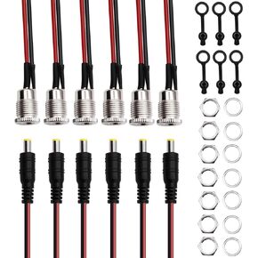 6pack 5.5 x 2.1 mm DC Power Jack Socket and Female DC Threaded Barrel Jack Panel Adapter,with Dustproof Plug O-P-036-N