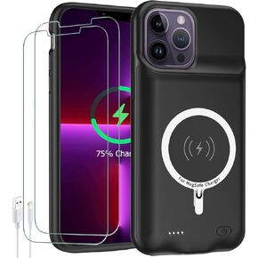 Battery Case for iPhone 13 Pro Max, Newest 10800mAh Rechargeable Portable Protective Extended Charger Case Wireless Charging Compatible with iPhone 13 Pro Max (6.7 inch) Charging Case & Carplay-Black
