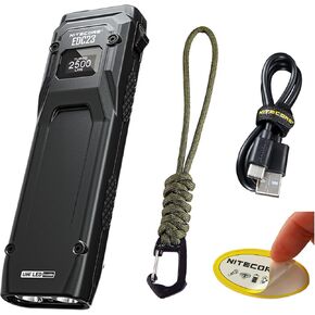 Nitecore EDC23 EDC Flashlight, 2500 Lumen Ultra-Slim Flat Shape USB-C Rechargeable Fast Charging with Digital OLED Display, Mechanical Lock Switch