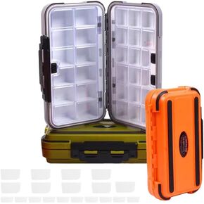 3 Packs Fishing Lure Box with Adjustable Dividers Storage,Double-Sided Fishing Tackle Box,Waterproof Bait Storage Case, Thicker Plastic Small Tackle Box Accessories Containers(Orange, Green, Grey)