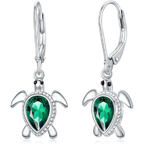 Gnteey Laboratory Grown Emerald Earrings 925 Sterling Silver 6.5 X6.5mm Emerald Mermaid Leverback Drop Earrings for Women