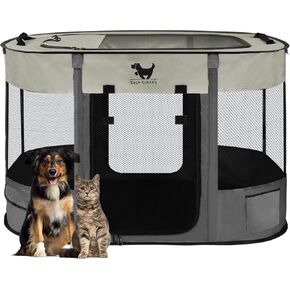 Rest-Eazzzy Dog playpen,Portable Foldable Dog Playpen Outdoor Tent Crate Cage with Zipper Top Cover Door for Kitten，Grey，M
