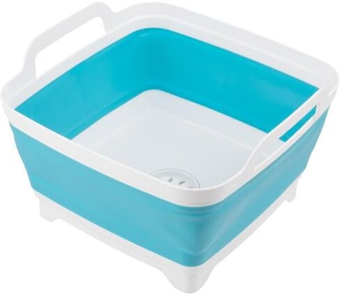 Wakeman Collapsible Wash Basin - 9L Portable Sink with Drain - Plastic Tub Dish Pan for Camping, Handwashing Laundry, or Dishes Outdoors (Gray) in Saudi Arabia